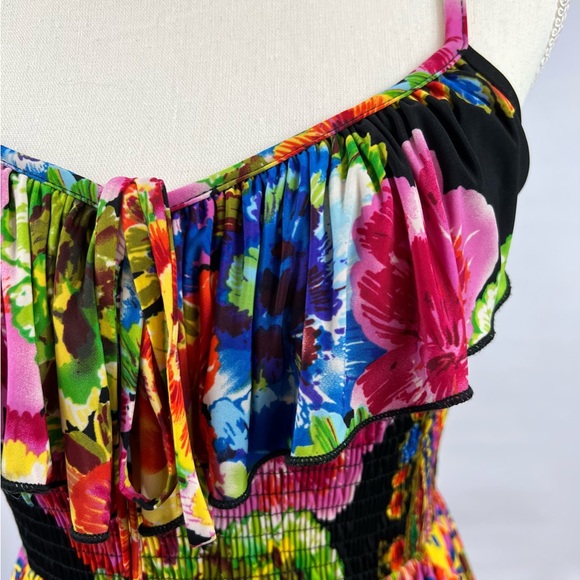 XXI Open Multi-color Floral Ruffle Boho Hawaiian Dress Size Small - Picture 3 of 11